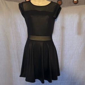 Faux leather mesh black dress